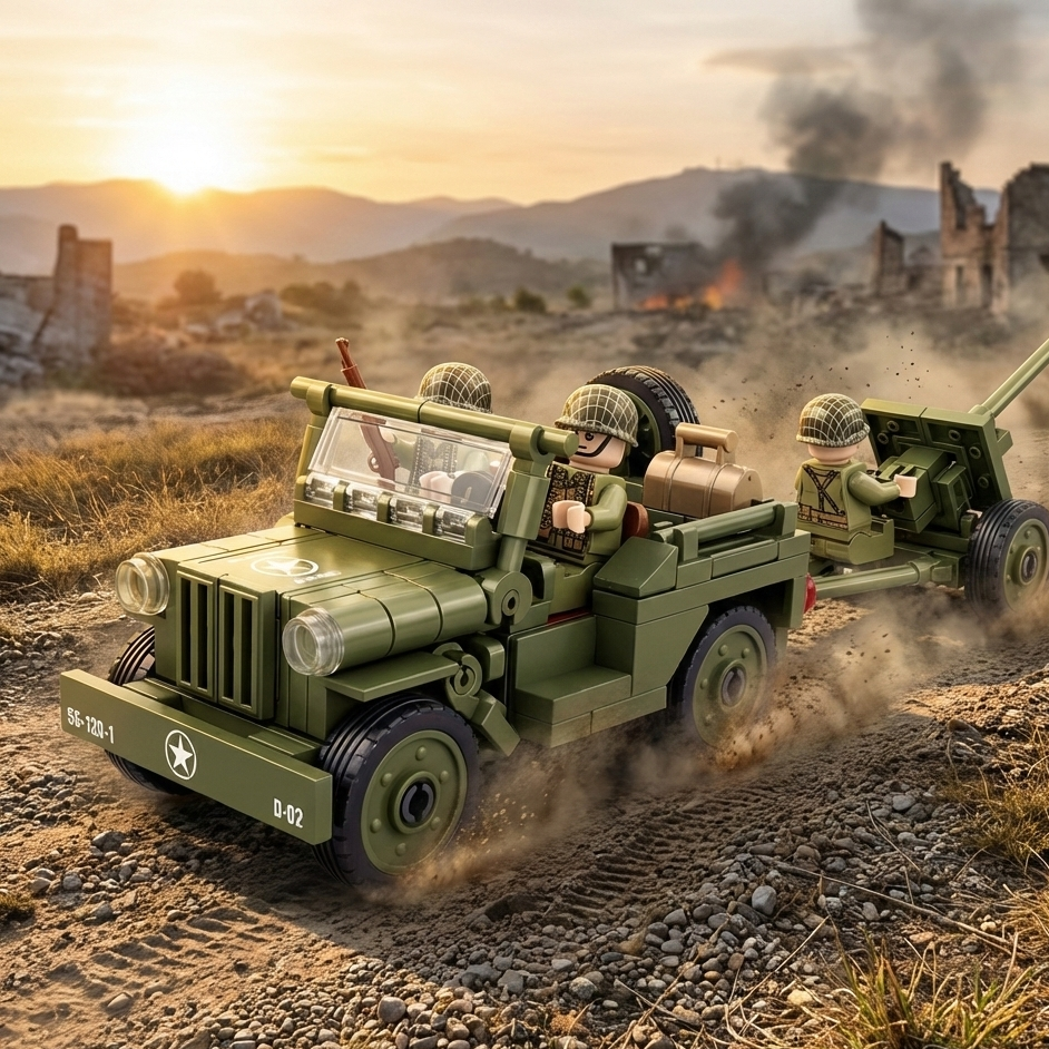 U.S. Willys MB Truck and Howitzer Artillery